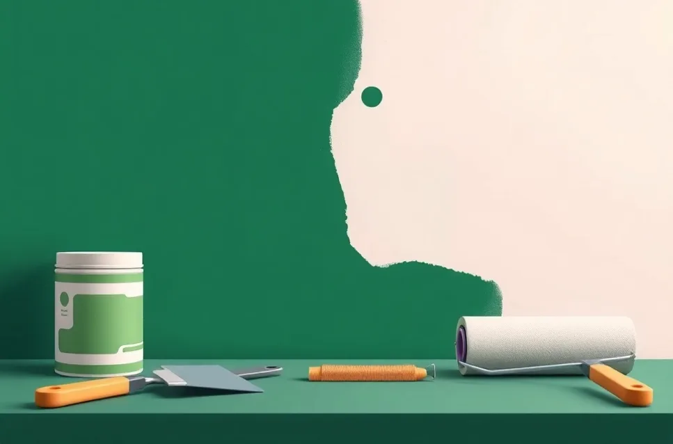 Outils de peinture disposés dans l'ordre des étapes du chantier